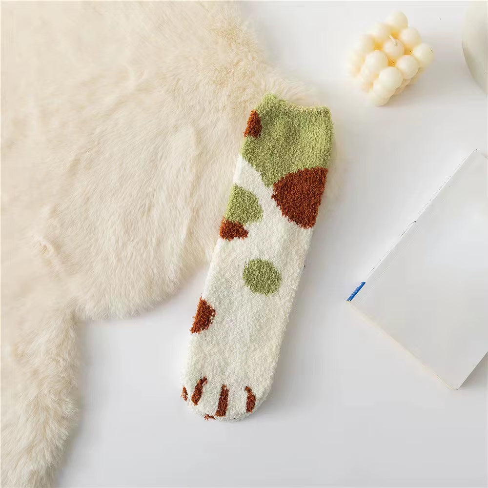 Fluffy Cat Paw Sleep Socks – Plush Velvet Indoor Floor Socks for Autumn & Winter