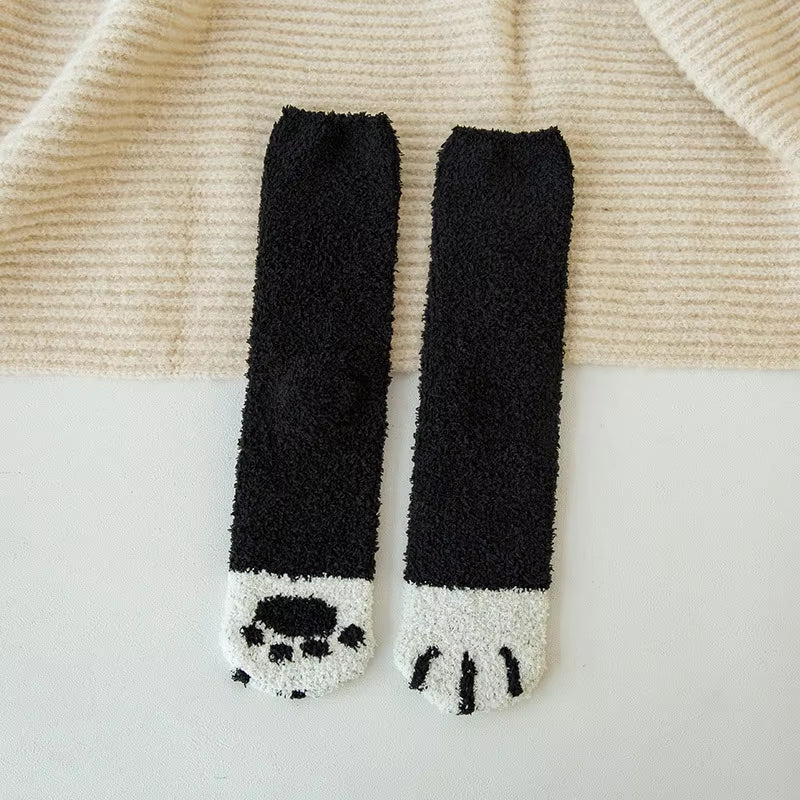 Fluffy Cat Paw Sleep Socks – Plush Velvet Indoor Floor Socks for Autumn & Winter