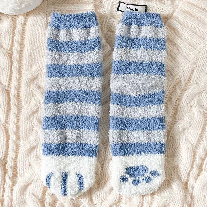 Fluffy Cat Paw Sleep Socks – Plush Velvet Indoor Floor Socks for Autumn & Winter