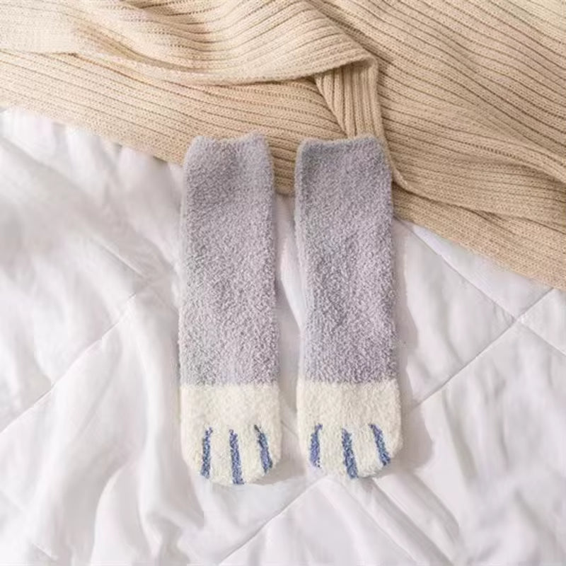 Fluffy Cat Paw Sleep Socks – Plush Velvet Indoor Floor Socks for Autumn & Winter