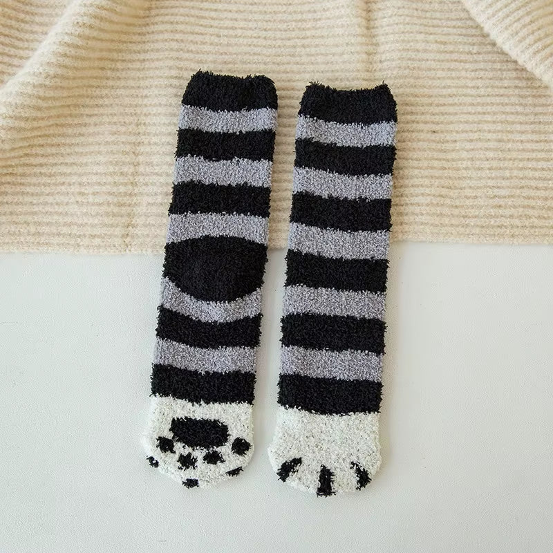 Fluffy Cat Paw Sleep Socks – Plush Velvet Indoor Floor Socks for Autumn & Winter