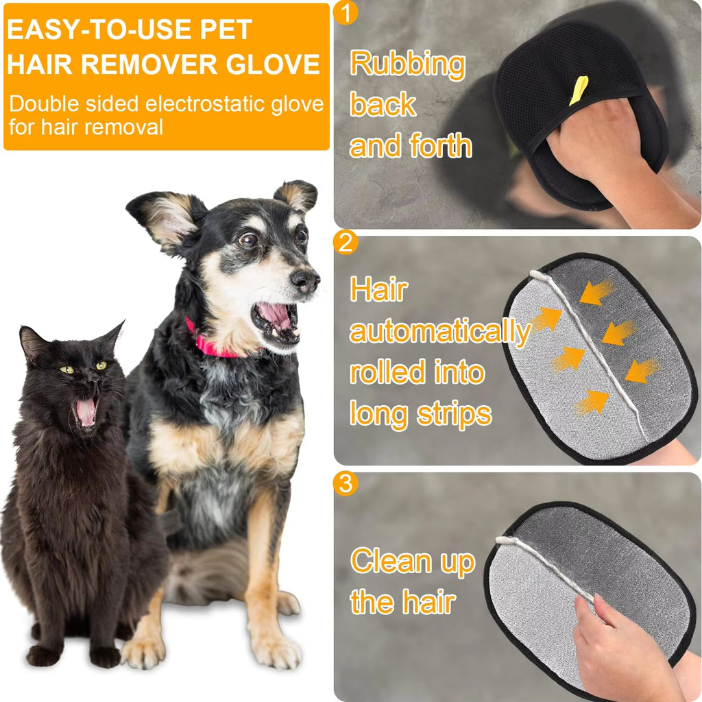 Double-Sided Pet Grooming Gloves – Cats & Dogs