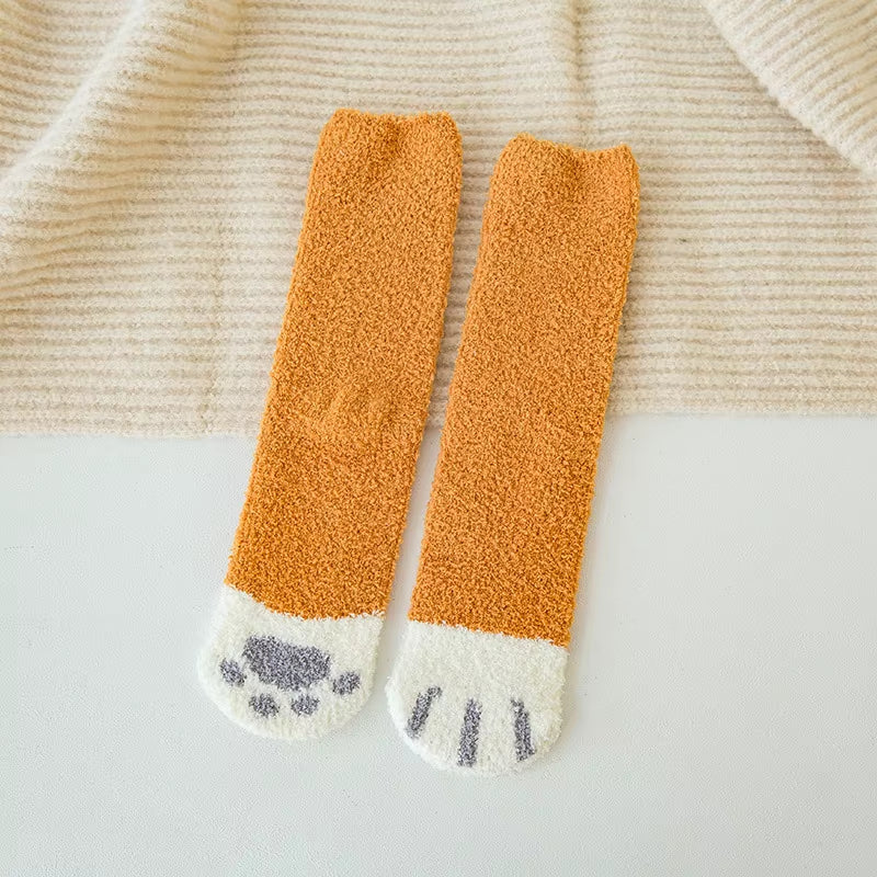 Fluffy Cat Paw Sleep Socks – Plush Velvet Indoor Floor Socks for Autumn & Winter
