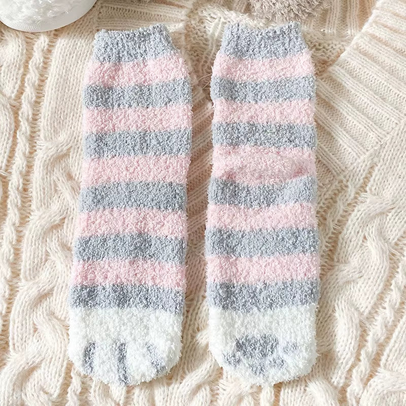 Fluffy Cat Paw Sleep Socks – Plush Velvet Indoor Floor Socks for Autumn & Winter