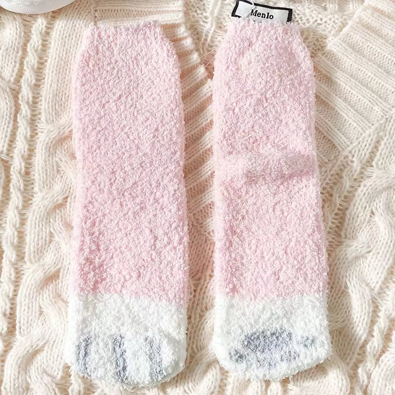 Fluffy Cat Paw Sleep Socks – Plush Velvet Indoor Floor Socks for Autumn & Winter