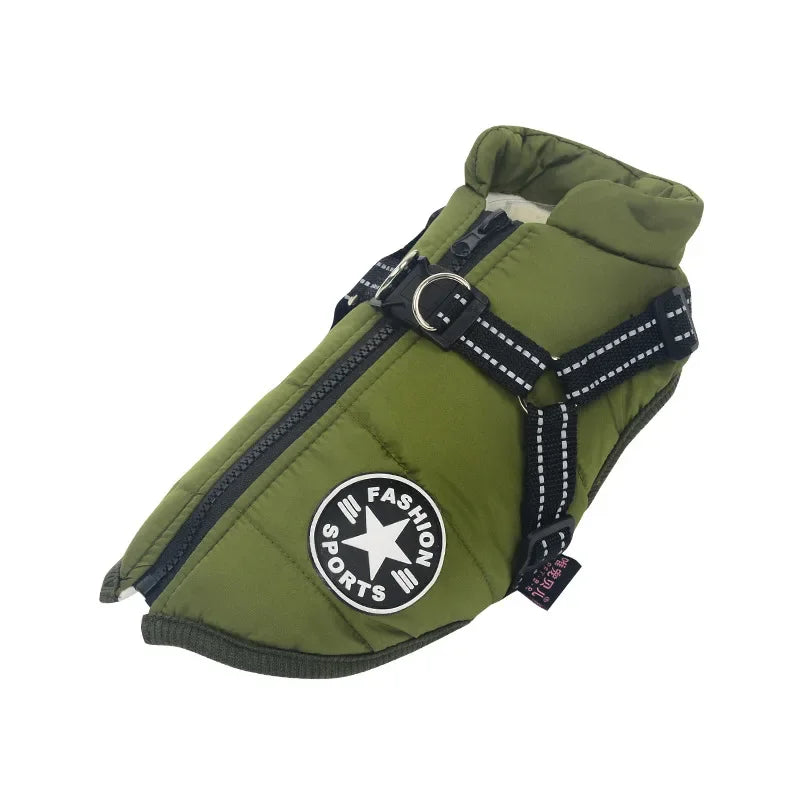Large Dog Winter Jacket with Harness – Waterproof