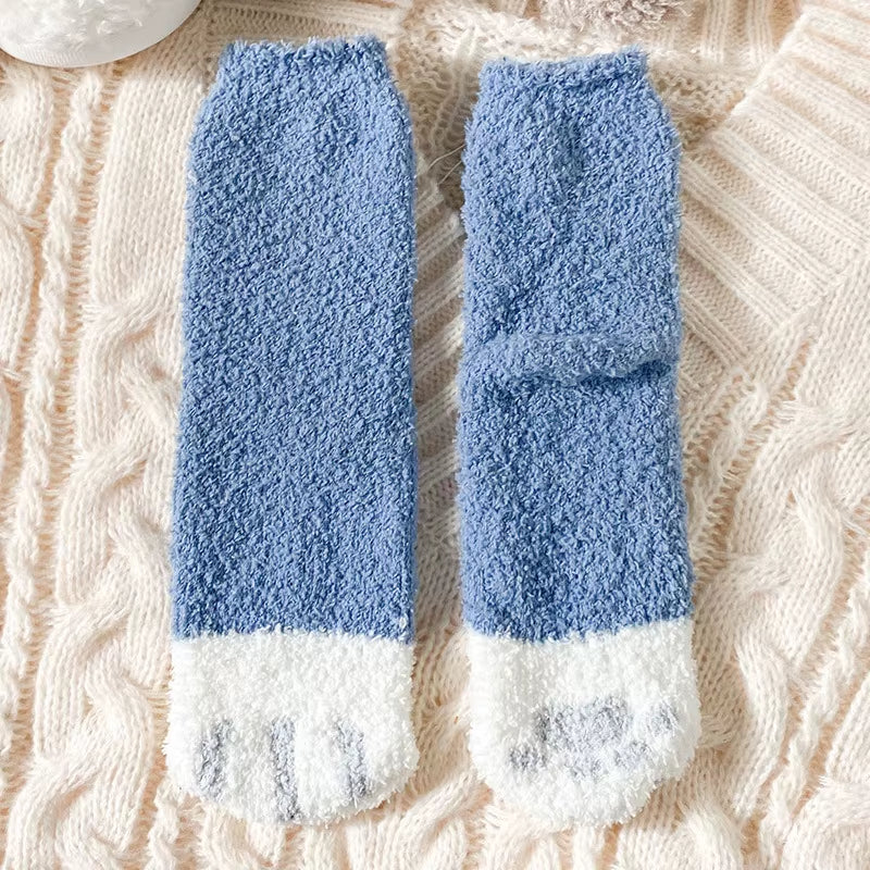 Fluffy Cat Paw Sleep Socks – Plush Velvet Indoor Floor Socks for Autumn & Winter