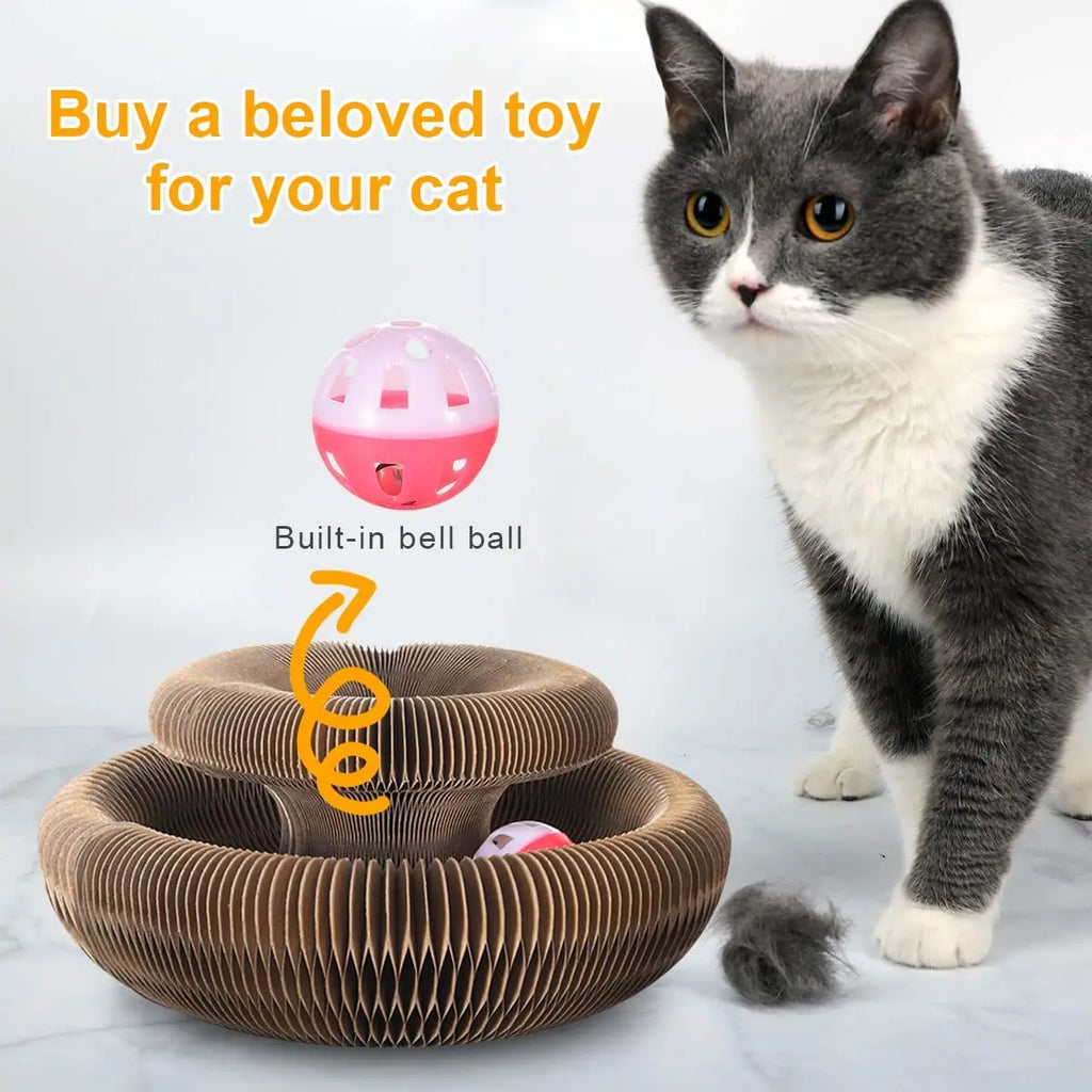Magic Cat Scratch & Climb Toy - Interactive Corrugated Scratching Board with Ball for Happy Kittens