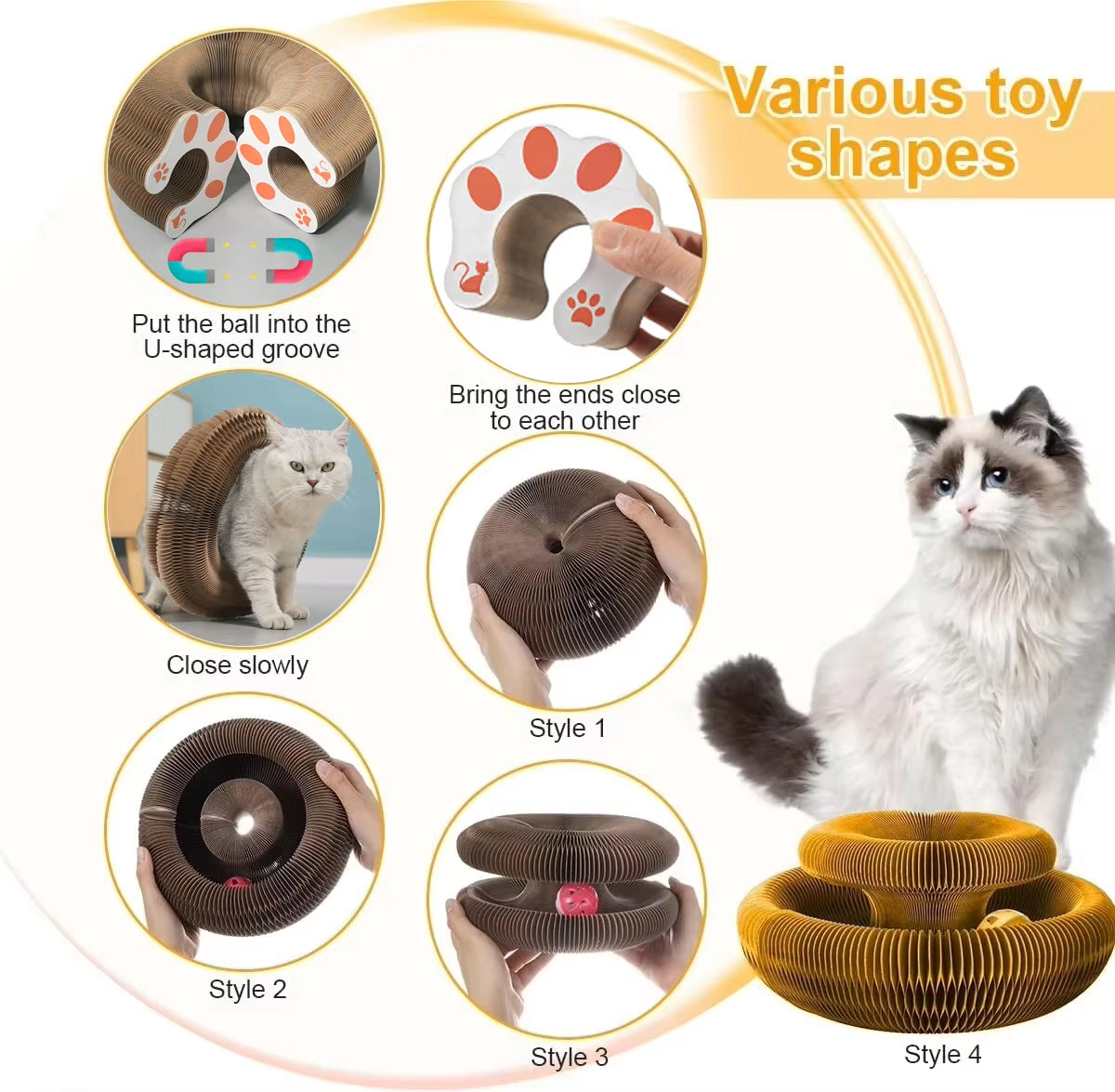 Magic Cat Scratch & Climb Toy - Interactive Corrugated Scratching Board with Ball for Happy Kittens