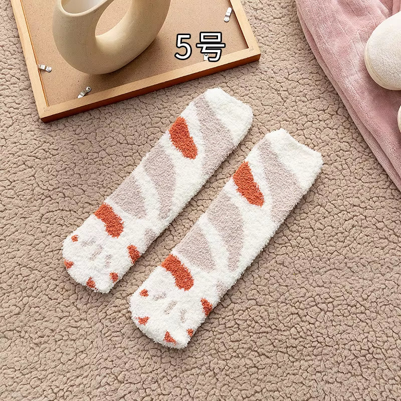 Fluffy Cat Paw Sleep Socks – Plush Velvet Indoor Floor Socks for Autumn & Winter