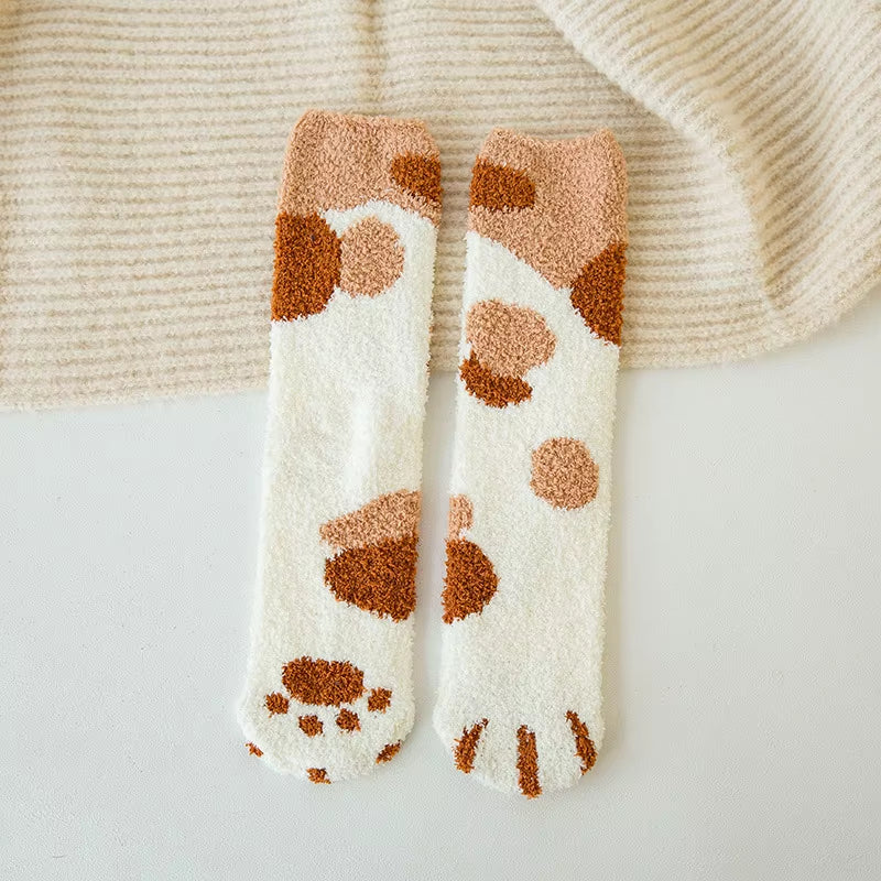 Fluffy Cat Paw Sleep Socks – Plush Velvet Indoor Floor Socks for Autumn & Winter