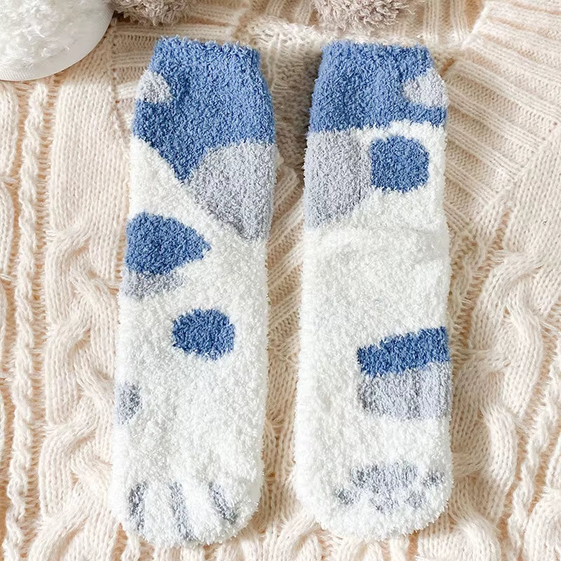 Fluffy Cat Paw Sleep Socks – Plush Velvet Indoor Floor Socks for Autumn & Winter