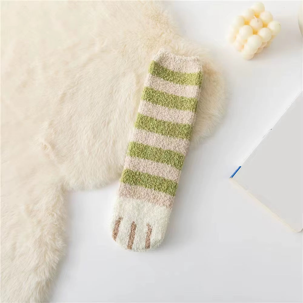 Fluffy Cat Paw Sleep Socks – Plush Velvet Indoor Floor Socks for Autumn & Winter