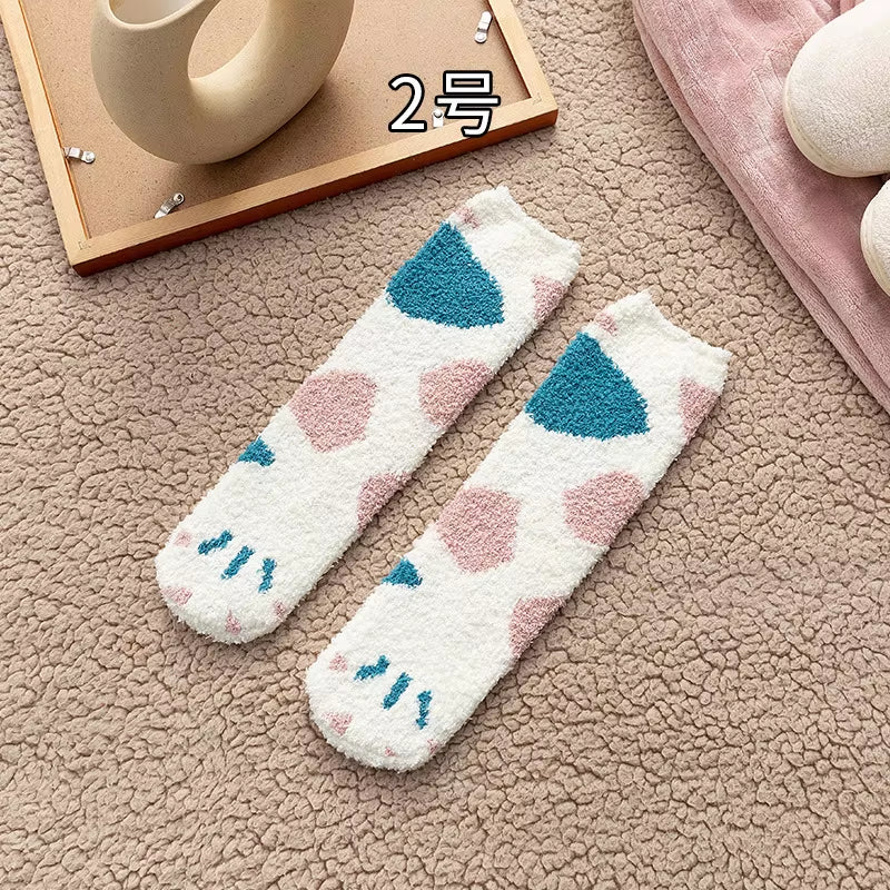 Fluffy Cat Paw Sleep Socks – Plush Velvet Indoor Floor Socks for Autumn & Winter