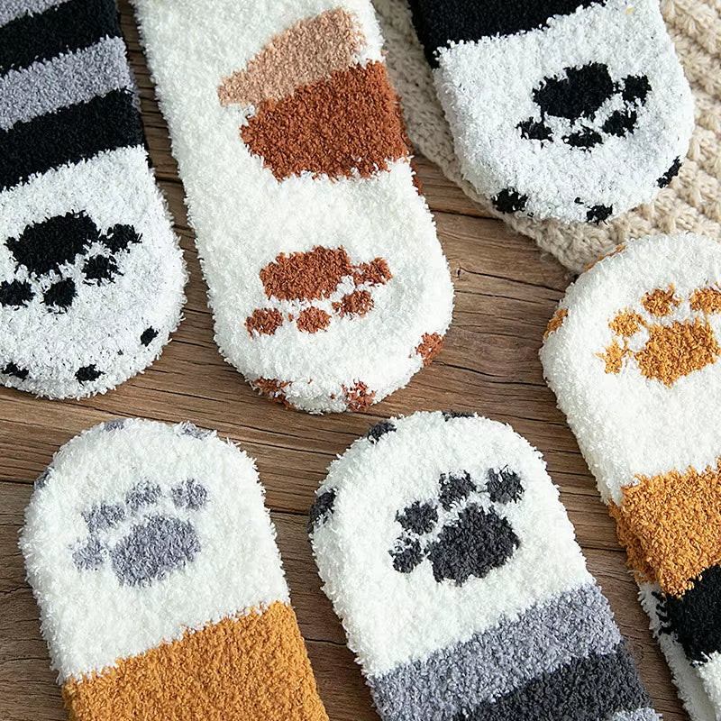 Fluffy Cat Paw Sleep Socks – Plush Velvet Indoor Floor Socks for Autumn & Winter
