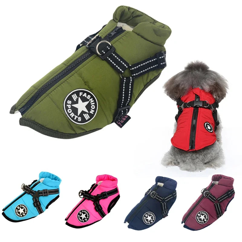 Large Dog Winter Jacket with Harness – Waterproof