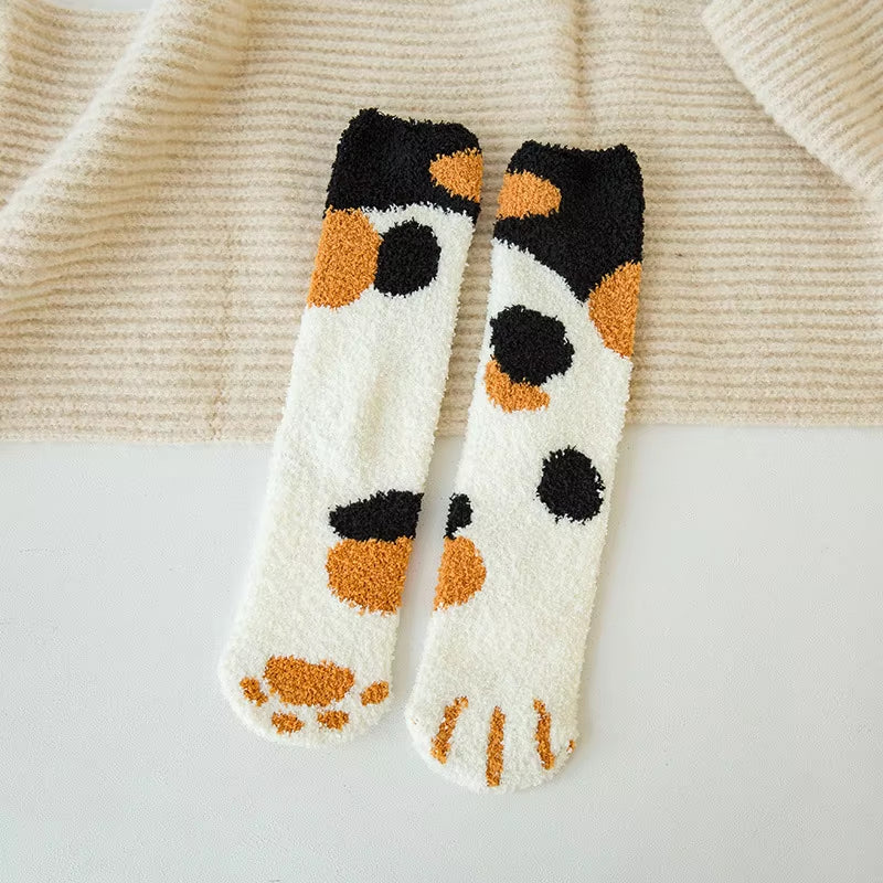 Fluffy Cat Paw Sleep Socks – Plush Velvet Indoor Floor Socks for Autumn & Winter