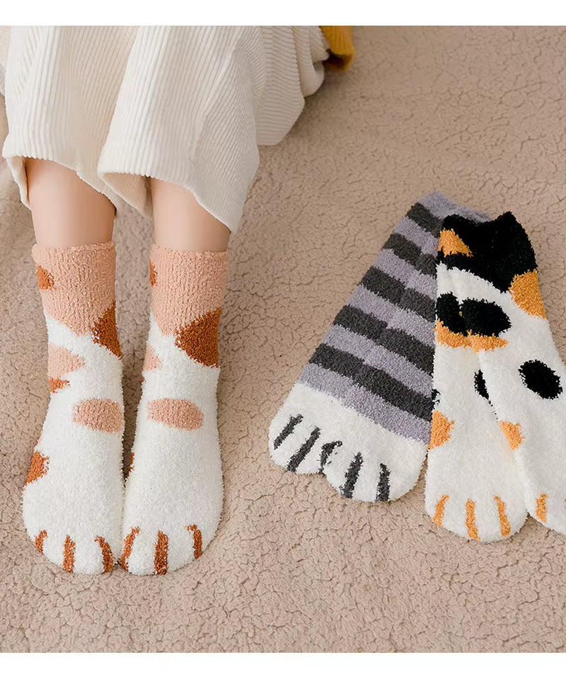 Fluffy Cat Paw Sleep Socks – Plush Velvet Indoor Floor Socks for Autumn & Winter