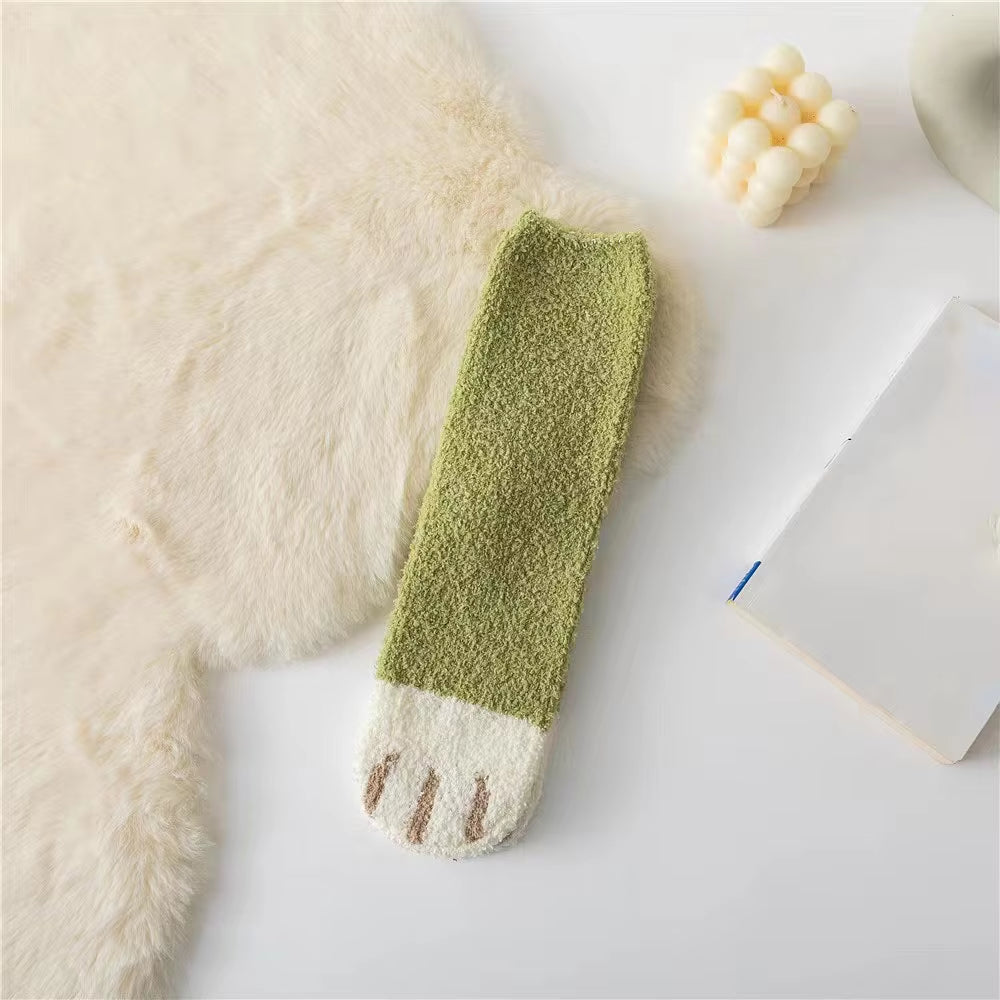 Fluffy Cat Paw Sleep Socks – Plush Velvet Indoor Floor Socks for Autumn & Winter