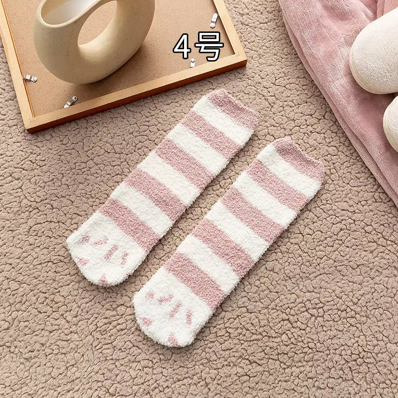Fluffy Cat Paw Sleep Socks – Plush Velvet Indoor Floor Socks for Autumn & Winter