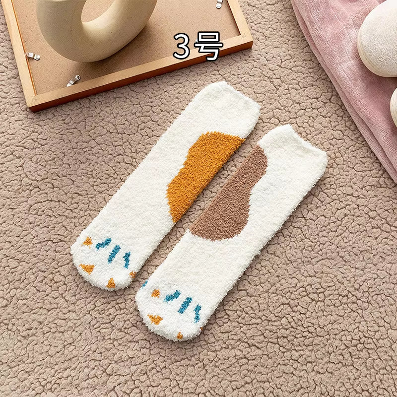 Fluffy Cat Paw Sleep Socks – Plush Velvet Indoor Floor Socks for Autumn & Winter