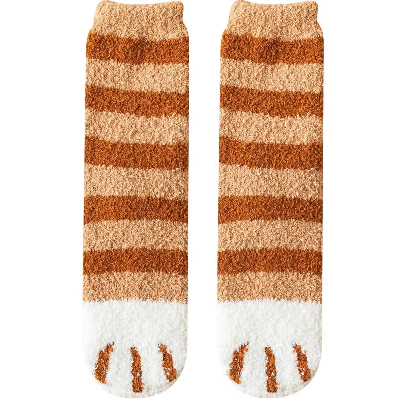 Fluffy Cat Paw Sleep Socks – Plush Velvet Indoor Floor Socks for Autumn & Winter
